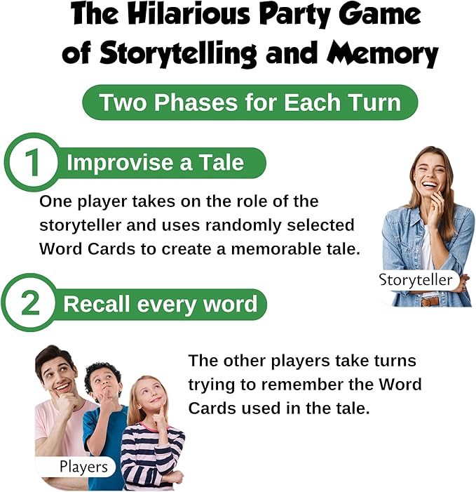 TaleOrMem - Award-Winning Storytelling Cards, Fun Family Card Games, Improv Games for Kids & Adults, with 180 Story Telling Cards & 60 Story Starters. Boosts creativity, a party game for 3-8 Players