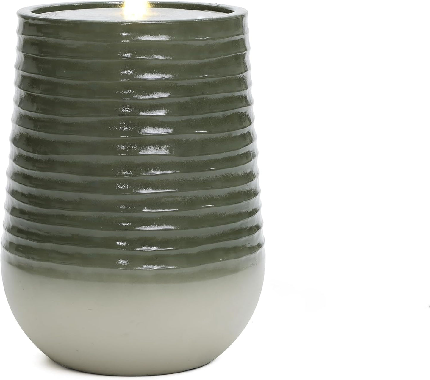 LuxenHome 20" Water Fountain Outdoor with LED Light, Modern Bubbling Garden Water Fountains with Gradient Color, Resin Outdoor Waterfall Fountains with Ceramic Like Glaze for Yard, Patio, and Porch