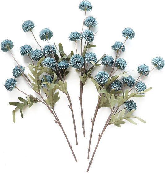 Floroom 5pcs Dusty Blue Faux Silk Mums Artificial Flowers, Bulk Fake Small Mini Chrysanthemums with Stems for DIY Slate Blue Wedding Centerpieces Floral Arrangements Vase Fillers Home Decorations