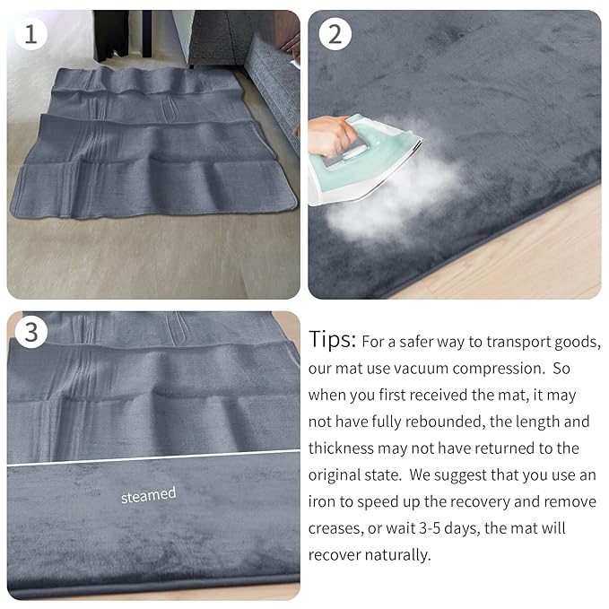 Baby Play Mat for Floor,Extra Large 79"×118" Tummy Time Mat,Thicker Memory Foam Mats for Toddler,Infant,Kids,Water Repellent Ultra Soft Coral Velvet,Non-Slip Backing Safe for Crawling(Dark Grey)