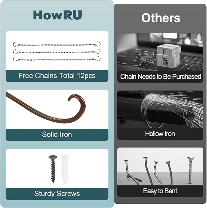 Plant Hangers Outdoor, 4 Pack 12 Inch Plant Hooks for Wall Metal Plants Hanging Bracket for Bird Feeder, Flower Baskets, Wind Chimes, Lanterns, Indoor Outdoor, Bronze