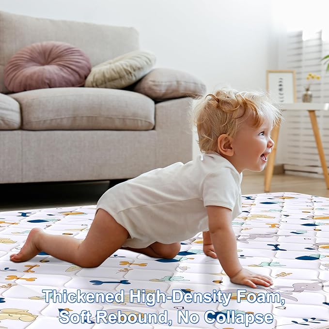 Baby Play Mat 79" X 63", Premium Thicken Foam One-Piece Crawling Mat, Extra Large Non-Slip Cushioned Activity Playmats for Babies, Toddlers, Infants, Play & Tummy Time