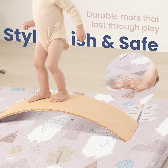 Baby Play Mat for Floor,1.3" Thick Cushioned Playpen Mat 50"x50",Extra Soft Elasti-Foam,Water Repellent Coral Velvet,Non-Slip for Crawling&Tummy Time,Infant Toddler Kids Nursery Rug((Polar Bear)