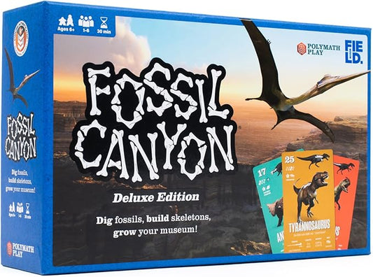 Fossil Canyon Deluxe Edition | Dinosaur Paleontology Family Game | Play Competitively, Cooperatively, or Solo | 1-6 Players, Ages 6 and Up | Field Museum Science Booklet Included