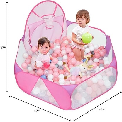 Eocolz Kids Ball Pit Large Pop Up Childrens Ball Pits Tent for Toddlers Playhouse Baby Crawl Playpen with Basketball Hoop and Zipper Storage Bag, 4 Ft/120CM, Balls Not Included (Pink)