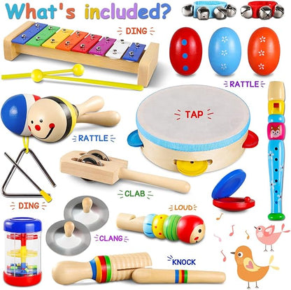 LOOIKOOS Toddler Musical Instruments Set Wooden Percussion Instruments Xylophone Toy for Kids Montessori Toys for 1 Year Old Boys Girls with Maracas Easter Eggs