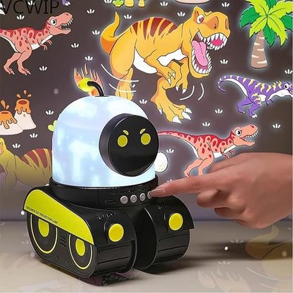 Kids Cartoon Projector Lamp, Cartoon Robot Car Projection Lamp, Rechargeable Robot Night Light with Music, Universe Starry Sky Rotate LED Animal Holiday Room Decor, 21 Discs(2pcs)