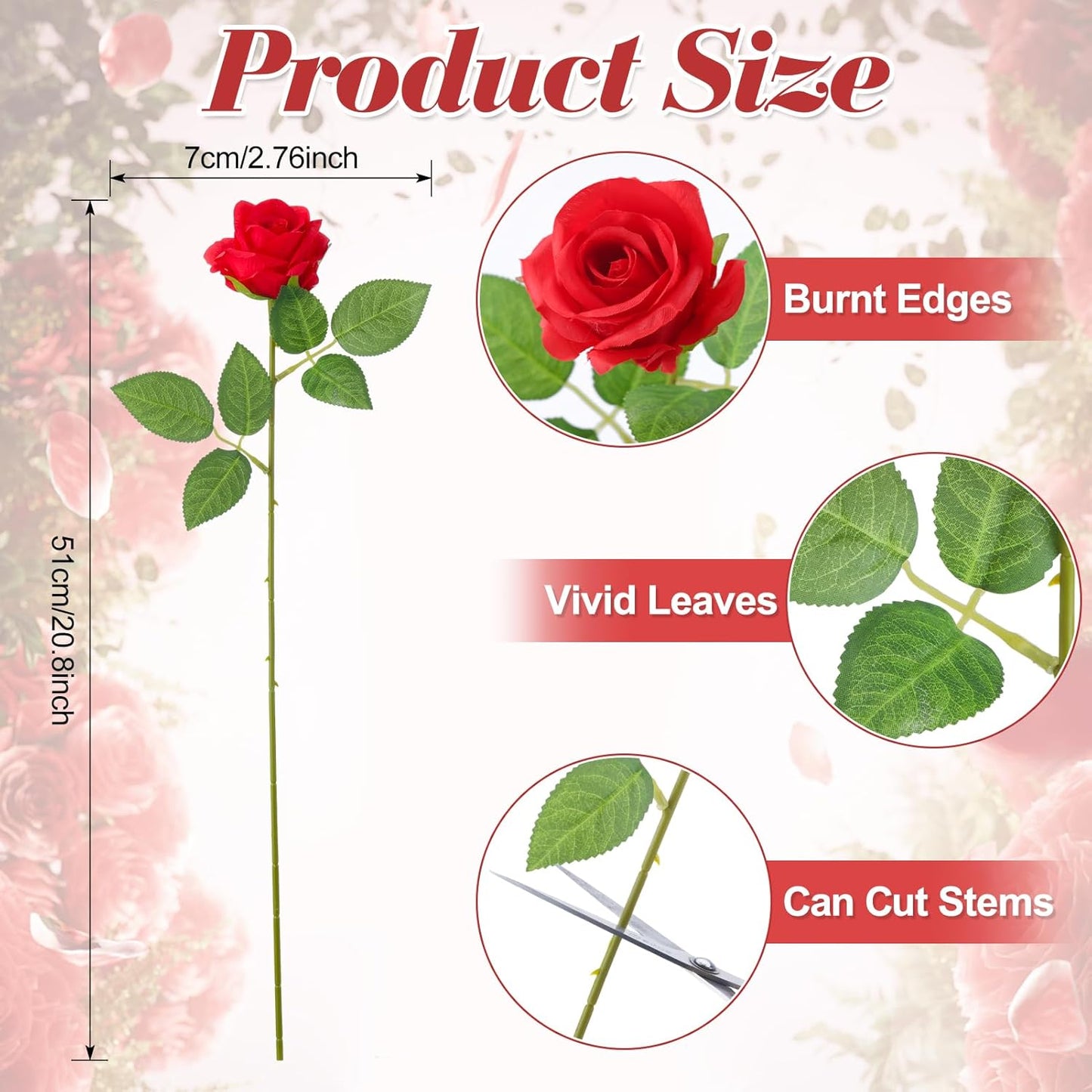 36 Pcs Red and White Rose Artificial Roses Flowers Bouquet Centerpiece,Fake Silk Rose Stem Realistic Artificial Flowers Bulk for Bridal Wedding Bouquet Ball Arrangement Party Decor