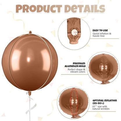Giant Foil Balloons, 6Pcs Large Cream Sand White Apricot Brown Round Balloons, 22 Inch Big Round Foil Balloon for Boho Birthday Party Baby Shower Wedding Decorations