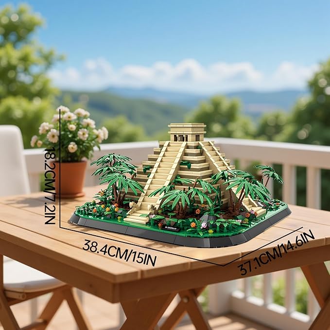 El Castillo Pyramid Building Blocks Sets Mexico Architecture Building Block Toys for Adults and Kids Mayan Pyramid Model Gift for Boys and Girls 1346+PCS