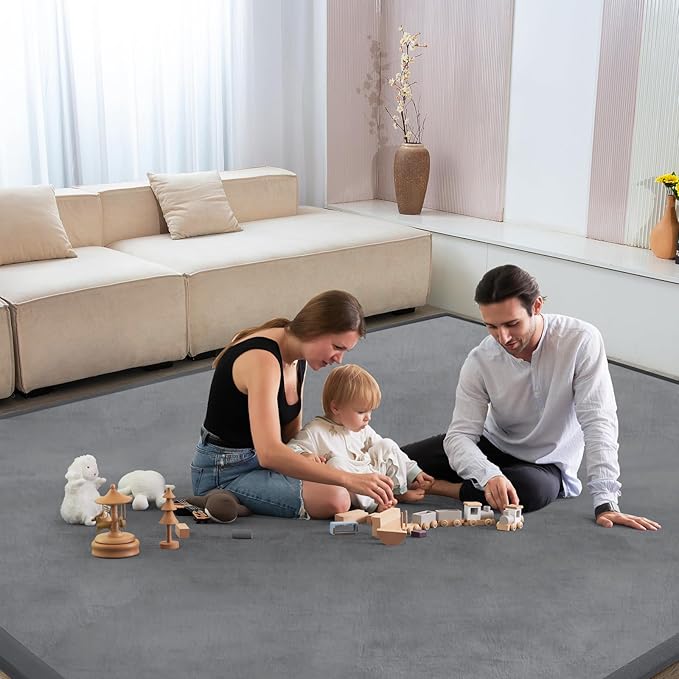 Baby Play Mat for Floor Tummy Time Mat Nursery Muscle Area Rug Playroom Rug Tatami 65"*50" Memory Foam 1.3" Thick Crawling For Babies,Toddlers, Infants, Kids,Floor(Grey)