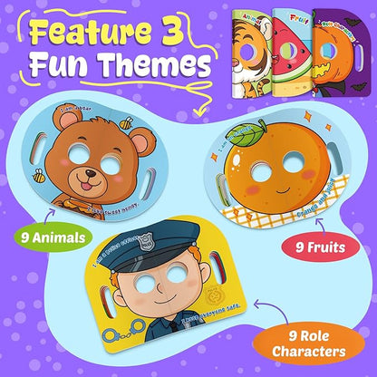 Giant Mask Flash Cards,Fruits Role Character Animal Letter Flashcards for Toddlers,Gift for Toddler Learning Games Preschool Kindergarten Classroom Must Haves Learning Resources Toys Educational Games