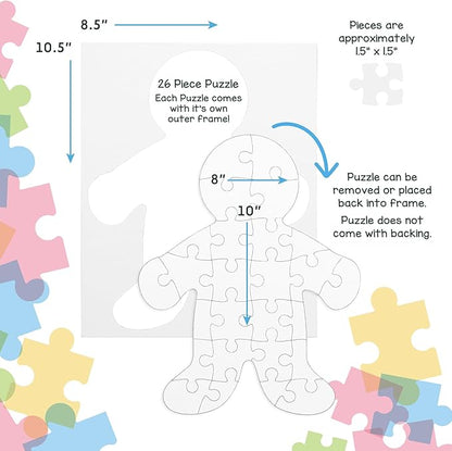 Hygloss 100 Blank Person-Shaped Puzzles – 8.5 x 10.5 Inches – Ideal for All-About-Me Activities – Write, Draw, and Decorate – 26 Pieces Each