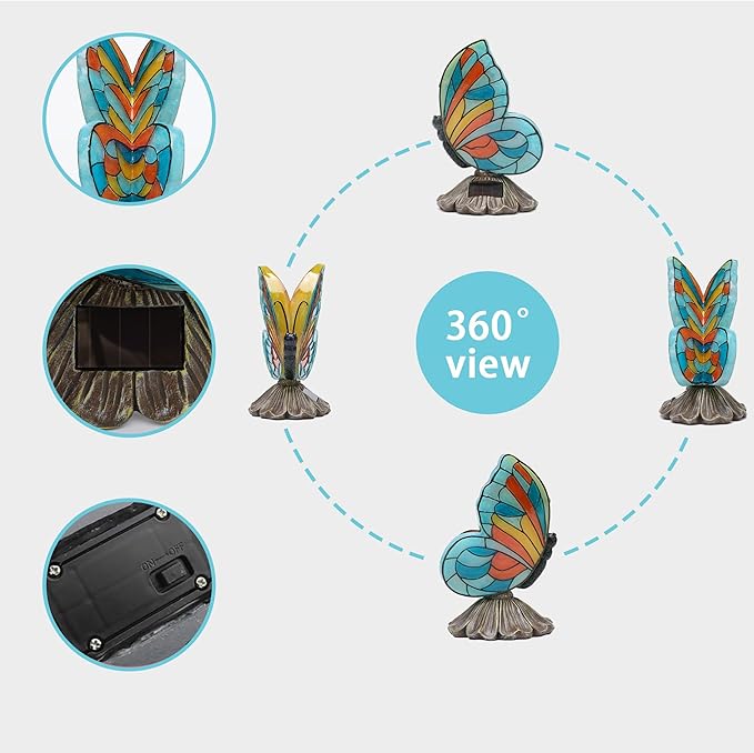 Solar Butterfly Garden Statues,Butterfly Decor for Outdoor,Resin Colorful Butterflies Figurine with Solar Light for Patio,Balcony,Yard,Lawn Ornament,Perfect Garden Gift