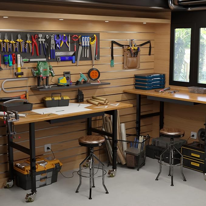 60"x24" Adjustable Height Workbench, Work Table, Heavy-Duty Chipboard Work Table, for Garage, Workshop, Office