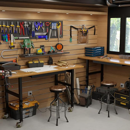 60"x24" Adjustable Height Workbench, Work Table, Heavy-Duty Chipboard Work Table, for Garage, Workshop, Office