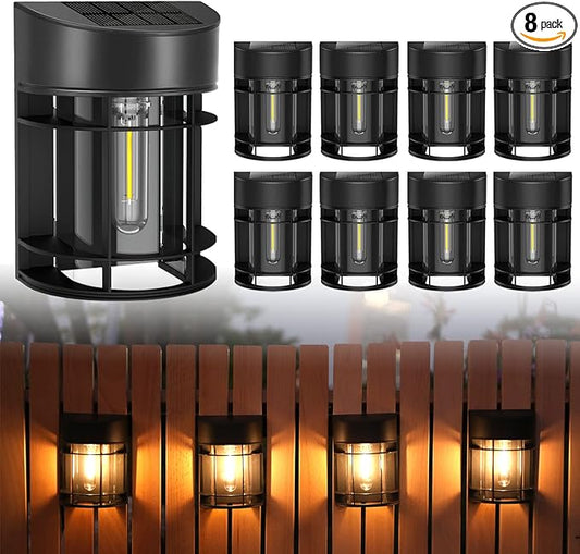 Solar Fence Lights Outdoor, 8 Pack Waterproof Solar Lights Outdoor, Outdoor Solar Light Fence Light for Garden Fence Post Step Stair Backyard