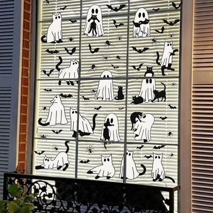 6 Sheets Halloween Window Clings Ghost Window Stickers Halloween Cute Black Cat Bat Designs Double-Side Glass Decals for Home Office Party Favor Windows Glass Decoration Supplies