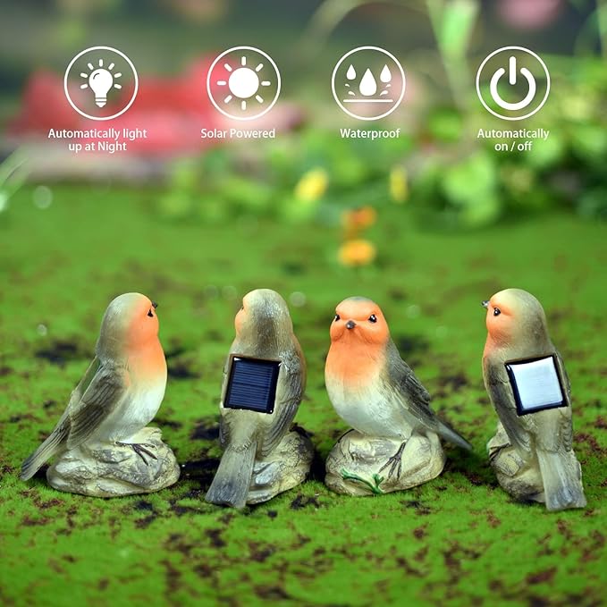 Solar Garden Outdoor Statues Bird Lights, Cute Birds Garden Decor for Outside, Christmas Birthday Gifts for Women, Unique Mother Grandma Housewarming Gifts and Yard Decoration