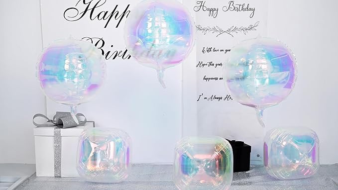 Giant 4D Foil Balloons, 6Pcs Large Metallic Iridescent Round Balloons, 22 Inch Big Round Foil Balloon for Mermaid Birthday Party Baby Shower Wedding Decorations
