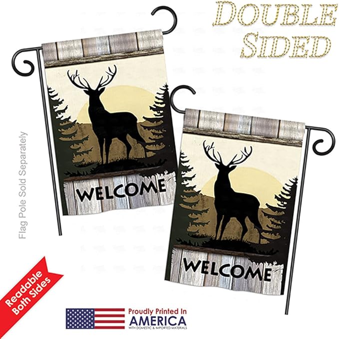 Welcome Deer Garden House Flags Kit Animals Wildlife Outdoor Bear Wolf Pet Nature Farm Animal Creature Small Decorative Gift Yard Banner Double-Sided Made In USA 28 X 40