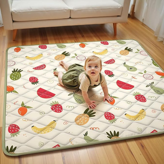 50x50 Playpen Mat, PIGLOG 0.8 Inch Thick Foam Baby Play Mat for Floor, Soft Fabric Cushioned Play mat for Babies，Washable Non-Slip Playmate for Baby, Infants & Toddlers (Light Yellow)