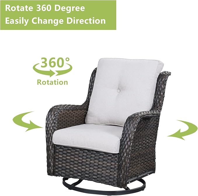Outdoor Patio Swivel Rocker Chairs - 3 Piece Patio Bistro Set,Wicker Patio Furniture Set with 2 Swivel Rocking Chairs and 1 Glass Top Side Table for Deck Porch Garden,Brown/Beige