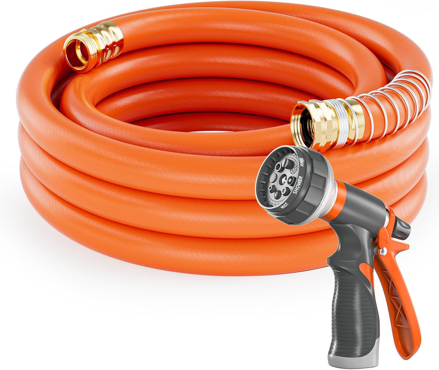 Garden Water Hose 25 ft x 3/4 in Heavy Duty, Flexible and Lightweight, Burst 600 psi, Kink-less Hybrid Rubber Pipe for Backyard, 3/4'' Brass Fittings, Orange