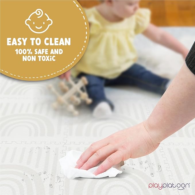Play Platoon Non-Toxic Large Kids Play Mat, 16 Foam Mat Tiles 96 x 96 inch - Extra-Thick Interlocking Comfortable 24 x 24 in. Puzzle Baby Play Mats for Floor, Neutral Baby Play Mat Rug for Toddlers