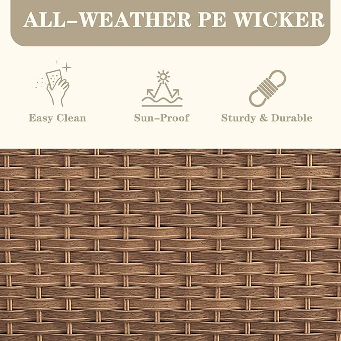 Wicker Outdoor Furniture Patio Furniture Set - 6 Piece Patio Conversation Set with Swivel Rocker Chairs, Loveseat Sofa, Ottomans and Coffee Table, Beige Cushion