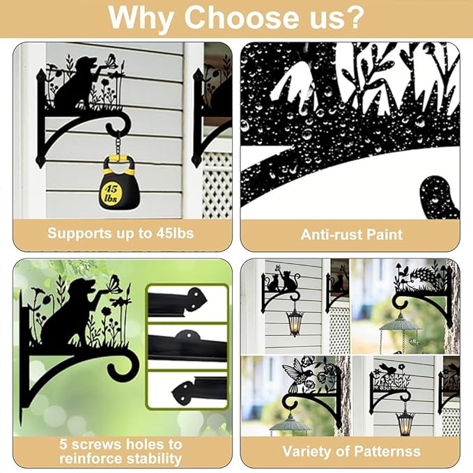 peacoblue Iron Plant Hangers Hooks for Outdoor Indoor Hanging Plants Flower Fern Pots Lantern Bird Feeder Wind Chime,12"x15.7" Weather Resistant Metal Wall Holder for Porch Garden Farmhouse(Donkey)