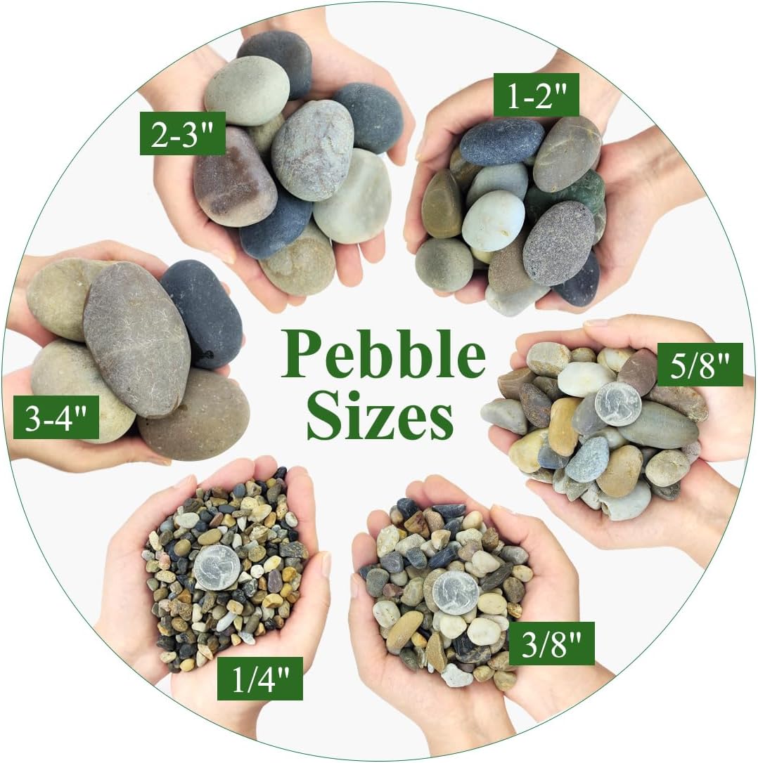 2lbs Natural River Rocks for Plants, 3/8" Aquarium Gravel Decorative Polished Mixed Pebbles for Fish Tank, Gardening, Flower Pots, Vase Fillers, Indoor Water Fountains, Landscaping