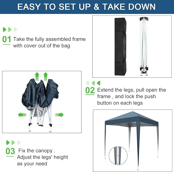 Outvita 6.5x6.5ft Pop Up Canopy Tent, Outdoor Instant Shelter Folding Canopy with Carry Bag for Commercial Events, Party, Backyard BBQ, Camping Blue