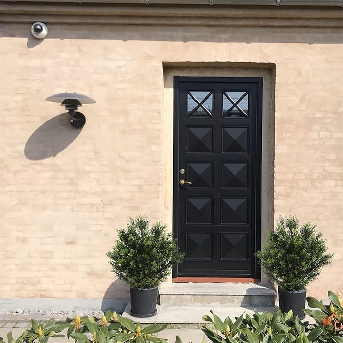 momoplant 31 Inch Tall Artificial Cedar Topiary Tree Set of 2 Faux Cypress Evergreen Potted Plants for Outdoor & Indoor Decor