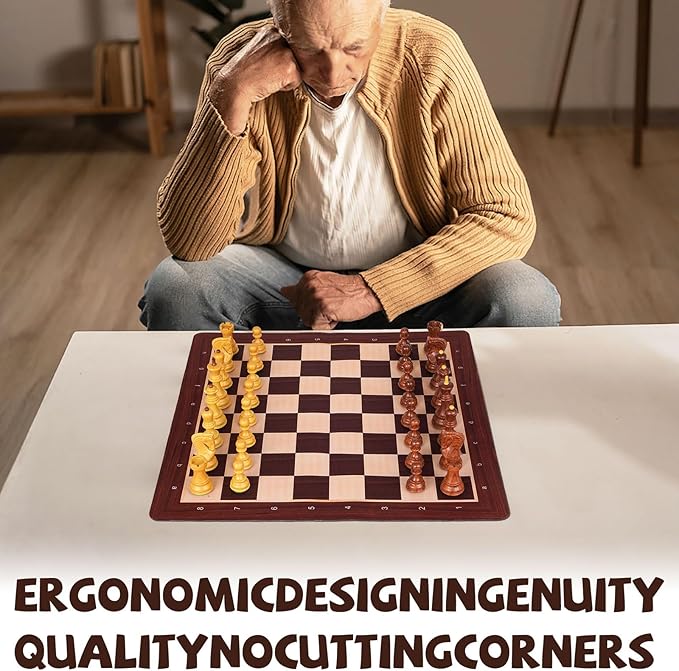 20'' Tournament Chess Set Foldable Silicone Chess Board Game Chess Pieces 3.8'' King Height Portable Travel Roll up Chess Game Set for Adults and Kids with Storage Bag Family Board Game