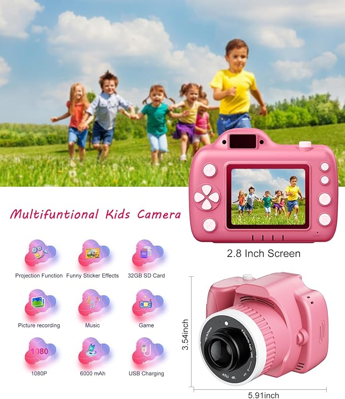 Kids Camera Toys for 5-12 Year Old Girls Boys,1080P Kids Digital Camera with Projector, Digital Video Camera with Music Download for Girls and Boys,Best Chritmas Birthday Festival Gift for Kid (Pink)