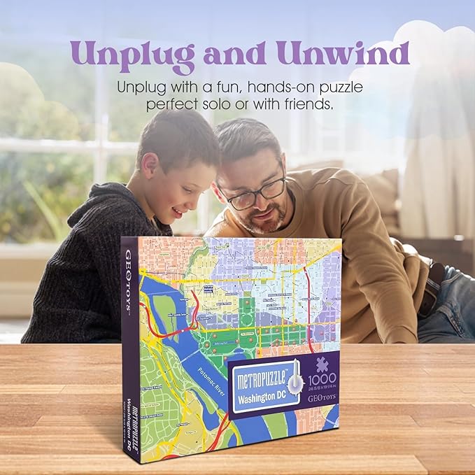 GeoToys Metropuzzle, Washington, D.C. Jigsaw Puzzles 1000 Pieces - 27 x 19 Detailed Geography Puzzle, Challenging Adult Puzzle, Fun Puzzles for Adults, Map Poster Included for Adults