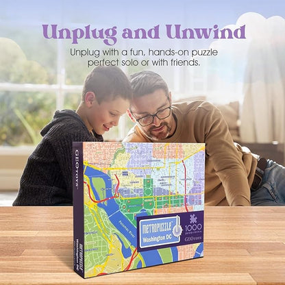 GeoToys Metropuzzle, Washington, D.C. Jigsaw Puzzles 1000 Pieces - 27 x 19 Detailed Geography Puzzle, Challenging Adult Puzzle, Fun Puzzles for Adults, Map Poster Included for Adults
