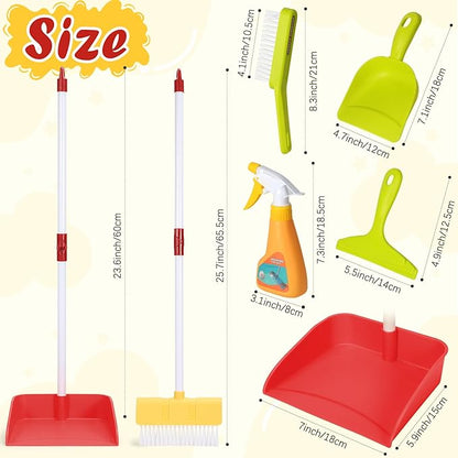 Kids Cleaning Toy Set Toddlers Broom Dust Pan Set for Housekeeping Pretend Play Cleaning Set, Cleaning Toys Gift for Toddlers Girls Boys Age 3-6 Years Old (6PCS - Red Set)