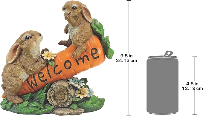 Design Toscano HF317387 Bunny Bunch Rabbits Outdoor Garden Statue Welcome Sign, 10 Inch, Full Color