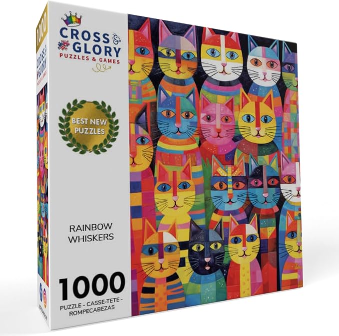 Cross & Glory - Rainbow Whiskers - 1000 Piece Jigsaw Puzzle for Adults | Whimsical Cat | Satin Finish for Reduced Glare