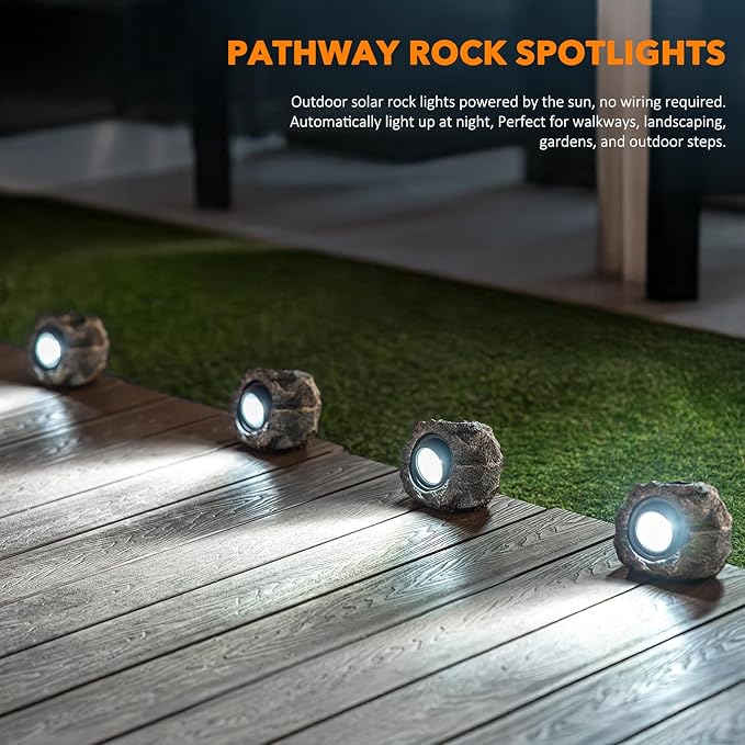 Solar Rock Lights, 2 Pack Outdoor Decorative Garden Spotlights for Pathway, Walkway, Yard, Landscape, Patio (Dark Brown)