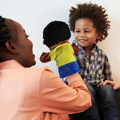 1 Pcs Family Hand Puppets 12 Inch Grandparents, Mom & Dad, Brother & Sister Plush Hand Puppet Toys Role-Play Toy Puppets for Kids Storytelling Imaginative Pretend Play Teaching Preschool(Black Bro)