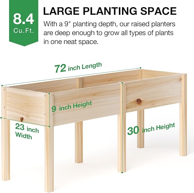 MIXC Wooden Raised Garden Bed with Legs, 72”L X 23”W, Elevated Reinforced Large Planter Box for Vegetable Flower Herb Outdoors
