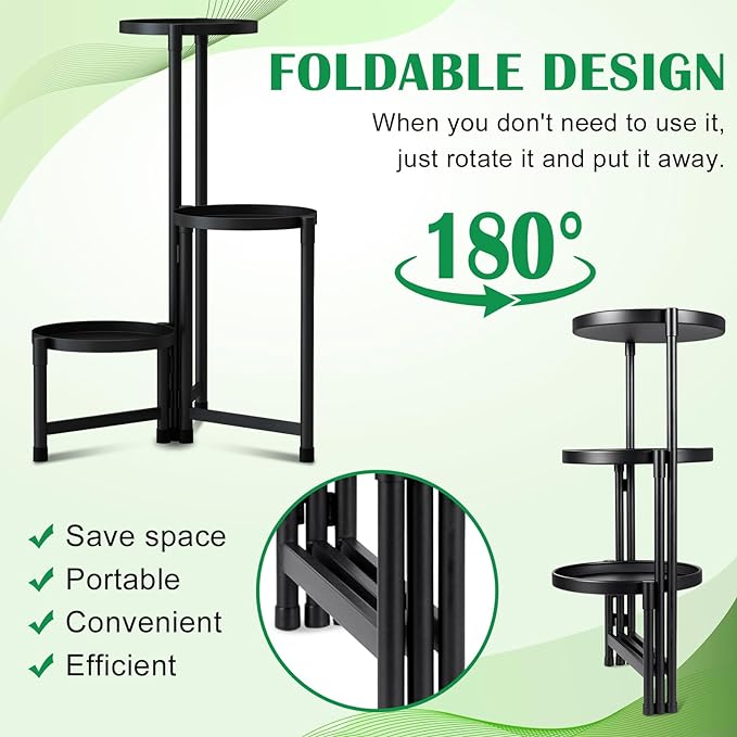 Tall Plant Stand Indoor Outdoor, Corner Metal Flower Pot Stands for Multiple Plants,3 Tier Heavy Duty Plant Shelf for Patio Garden Balcony Living Room Bedroom (3 tier 01)