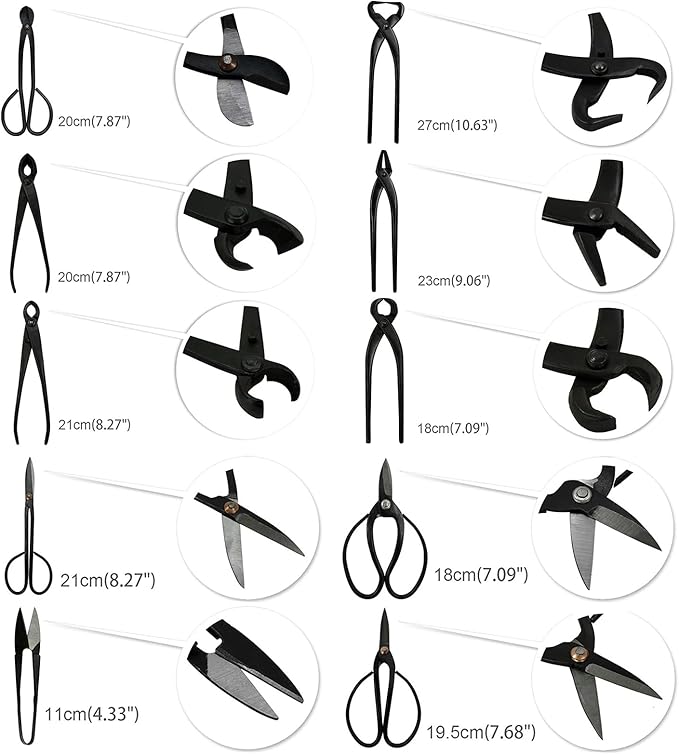 Voilamart 14 Piece Bonsai Tools Kit with Case, Carbon Steel Scissor Cutter Shear Set Garden Plant Tools