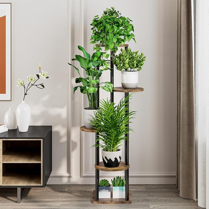 AZERPIAN Plant Stand Indoor 5 Tier Metal Plant Shelf for Multiple Plants Corner Tall Flower Holders for Living Room Balcony Bedroom Patio Garden (Black, 5 Tier)