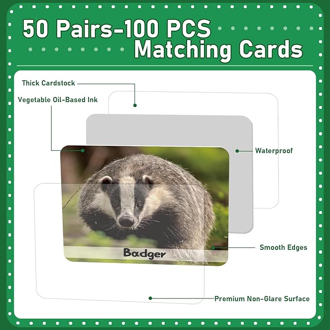 gisgfim 50 Pairs Memory Matching Game Wild Animals Concentration Memory Card Matching Games