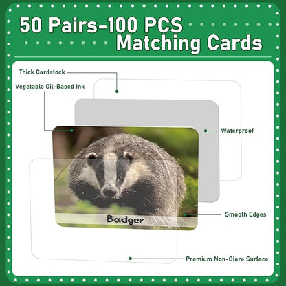 gisgfim 50 Pairs Memory Matching Game Wild Animals Concentration Memory Card Matching Games