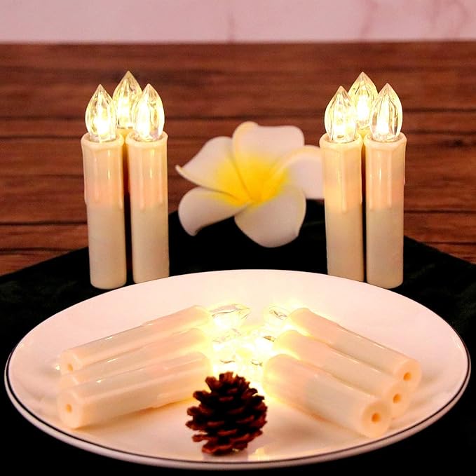 Set of 10 Ivory Flameless Window Candles, 4”H Battery Operated LED Flickering Taper Candles with Remote and Timer, Warm White Candlelight, Ideal for Chandelier/Birthday/Christmas/Party Decor